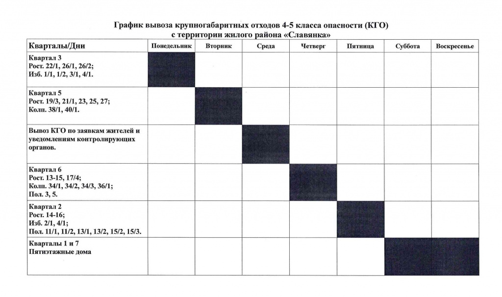 График вывоза отходов образец